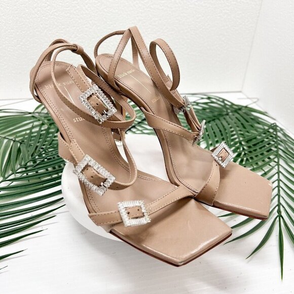 BLACK SUEDE STUDIO Livia Tan Leather Sandals With Crystal Buckles Size 37 - Picture 2 of 13